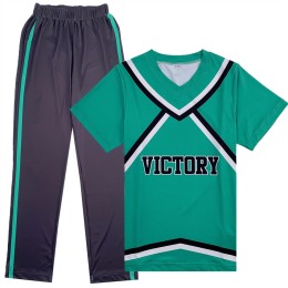 Custom-made men's short-sleeved cheerleading uniform suit V-neck design contrast color stripe cheerleading uniform Cheerleading uniform center CH217 Custom-made men's short-sleeved cheerleading uniform suit V-neck design contrast color stripe cheerleading uniform Cheerleading uniform center CH217